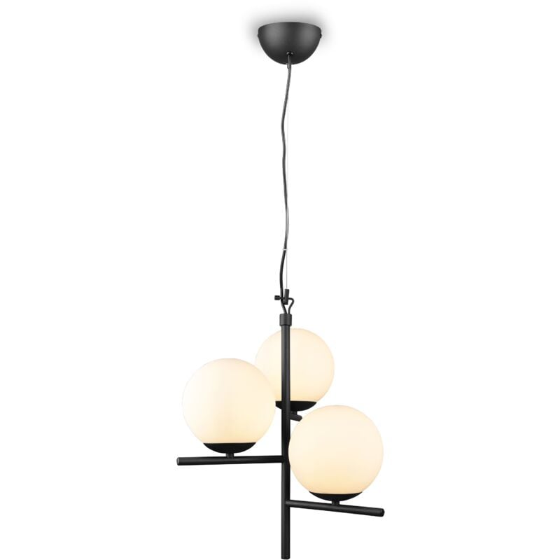 foto del prodotto lampada a sospensione 3 luci, metallo e vetro, nero e bianco, d 40 cm, pure