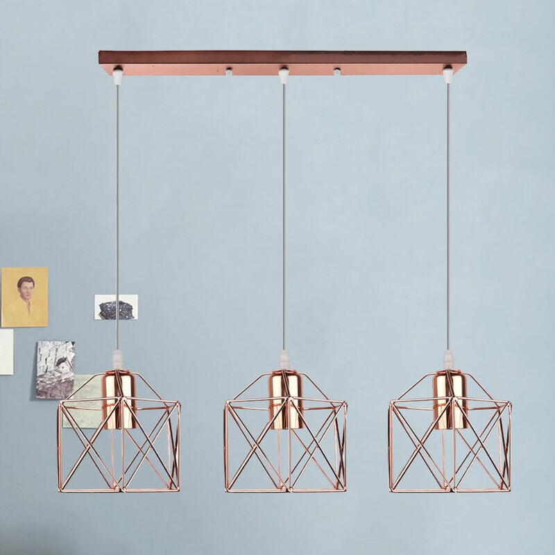 foto del prodotto lampada a sospensione, 3 luci plafoniera con 16cm mini piazza gabbia, e27 attacco, illuminazione per soggiorno sala da pranzo camera da letto oro
