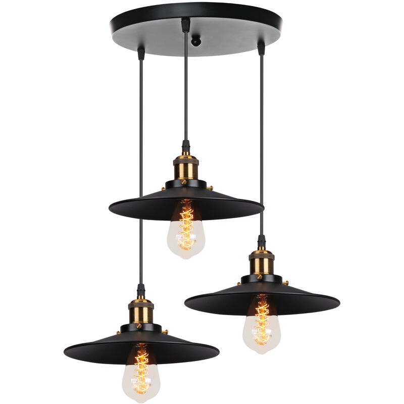 foto del prodotto lampada a sospensione, 3 luci vintage lampadario da soffitto con 22cm paralume in ferro, illuminazione in industriale stile con bronzo base edison