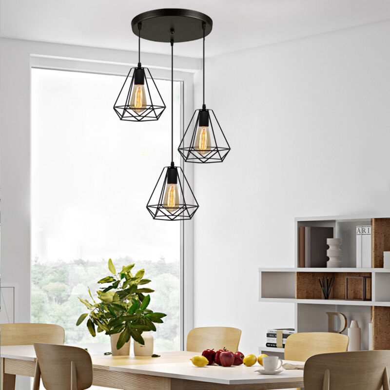 foto del prodotto lampada a sospensione, 3 luci vintage lampadario da soffitto in metallo, 20cm diamante paralume con e27 base per soggiorno camera da letto a isola