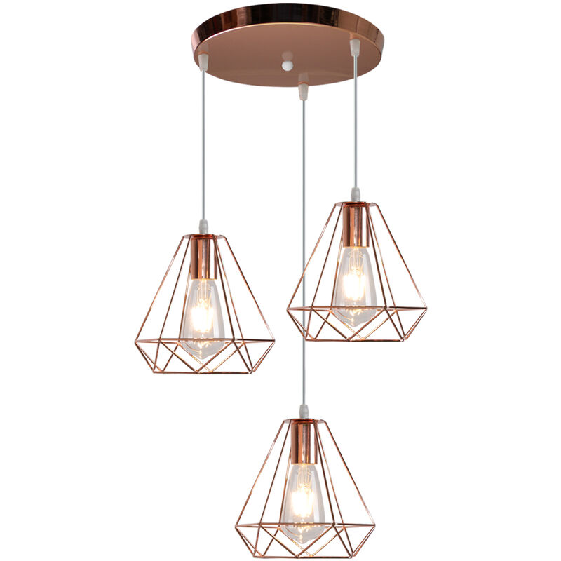 foto del prodotto lampada a sospensione, 3 luci vintage lampadario da soffitto in metallo, 20cm diamante paralume con e27 base per soggiorno camera da letto a isola