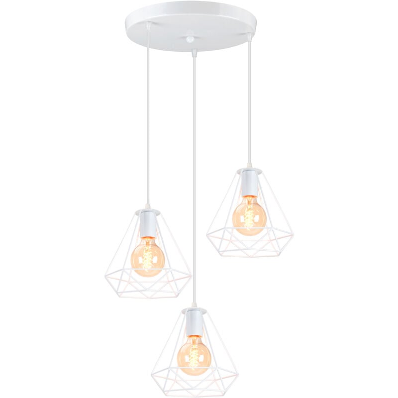 foto del prodotto lampada a sospensione, 3 luci vintage lampadario da soffitto in metallo, 20cm diamante paralume con e27 base per soggiorno camera da letto a isola