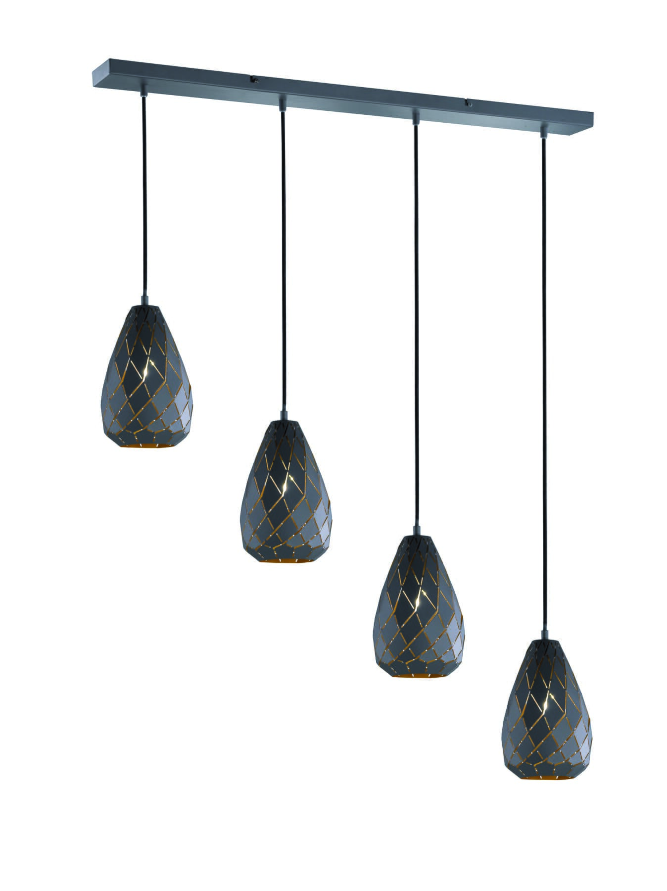 foto del prodotto lampada a sospensione 4 diffusori, metallo, nero e oro, l 90 cm, onyx