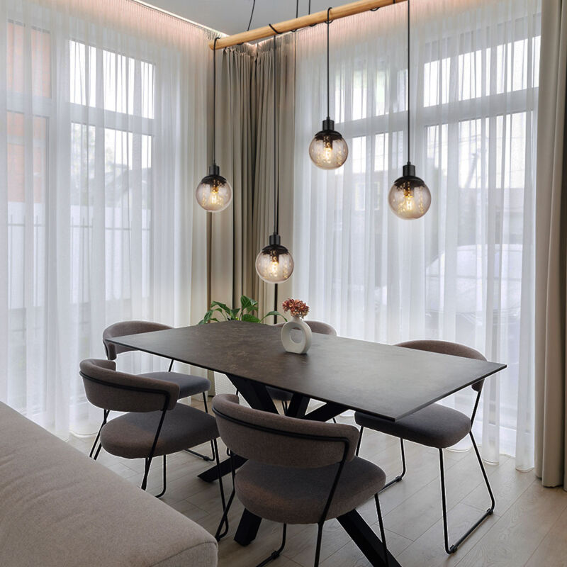 foto del prodotto lampada a sospensione 4 fiamme lampada a sospensione tavolo da pranzo lampada in legno lampada da soggiorno in vetro regolabile, metallo plastica,