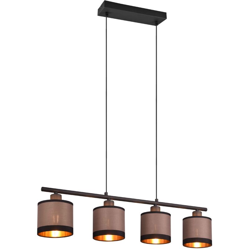 foto del prodotto lampada a sospensione 4 luci, metallo e tessuto, nero opaco e taupe, l75 cm, davos