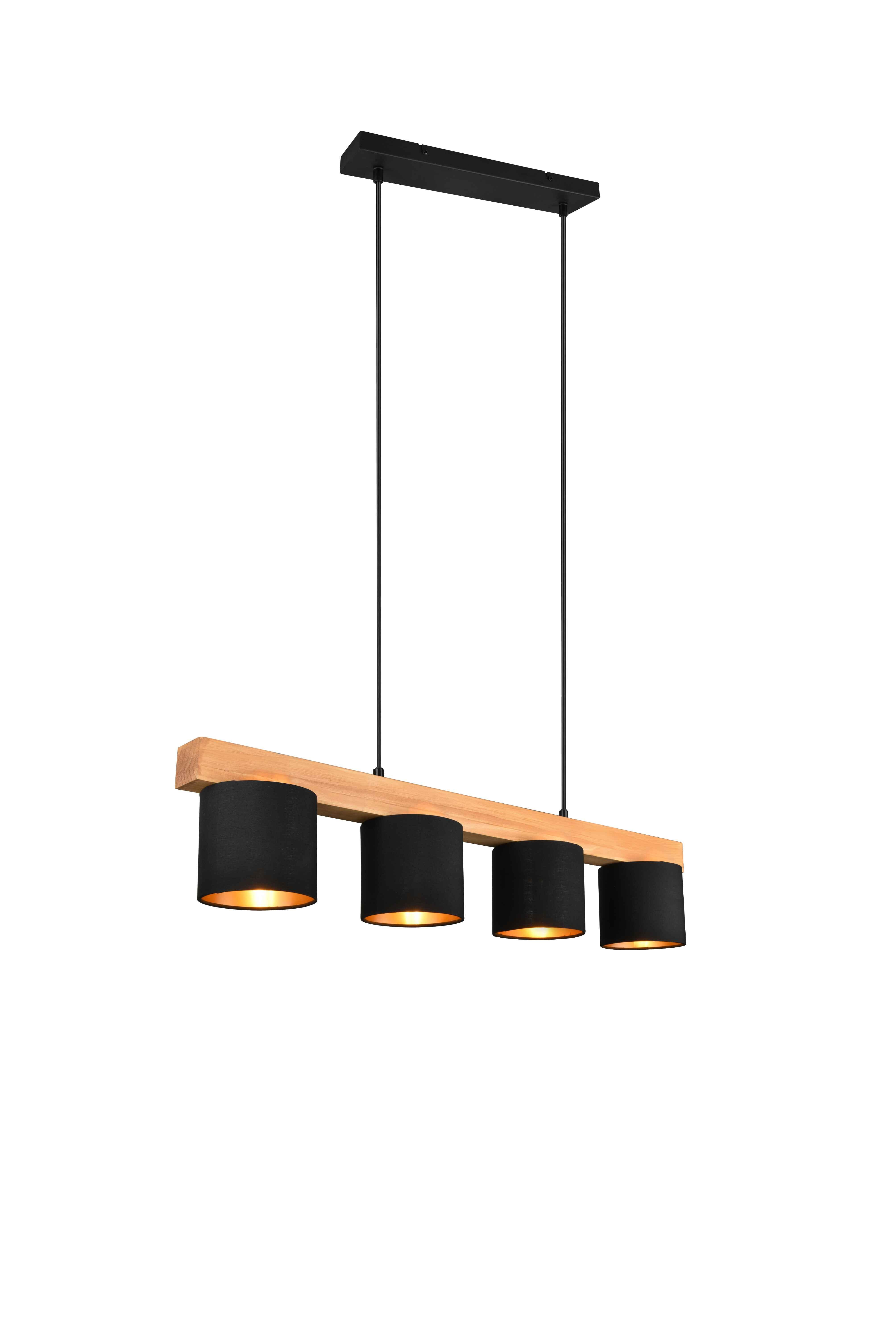 foto del prodotto lampada a sospensione 4 paralumi, legno, nero, l 75 cm, cameron