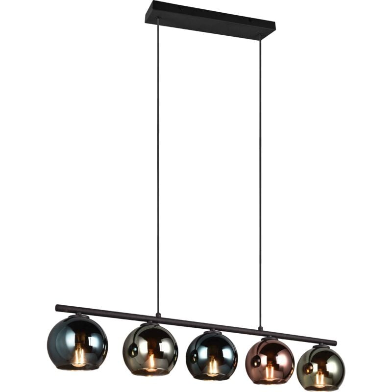 foto del prodotto lampada a sospensione 5 luci, metallo e vetro, nero e multicolor, l 83 cm, sheldon