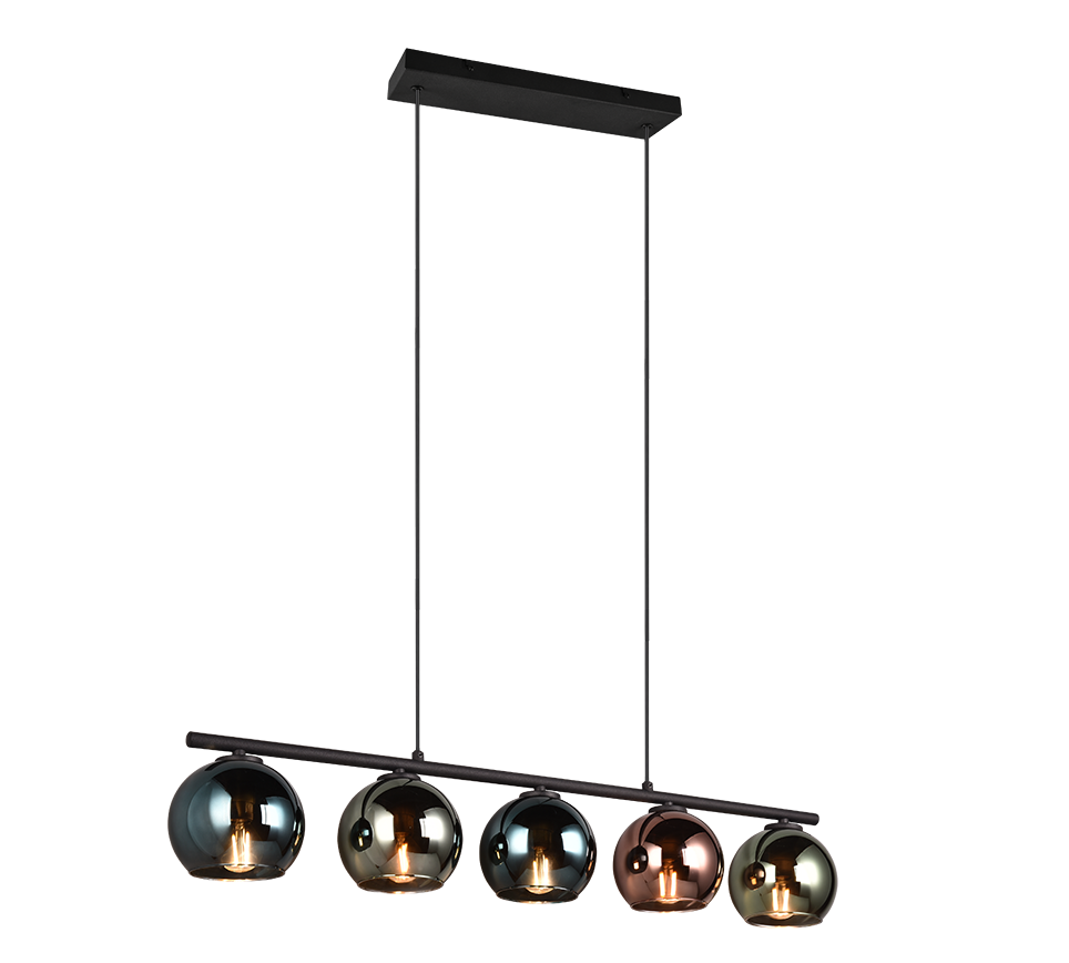 foto del prodotto lampada a sospensione 5 vetri, metallo, nero e multicolor, l 83 cm, sheldon