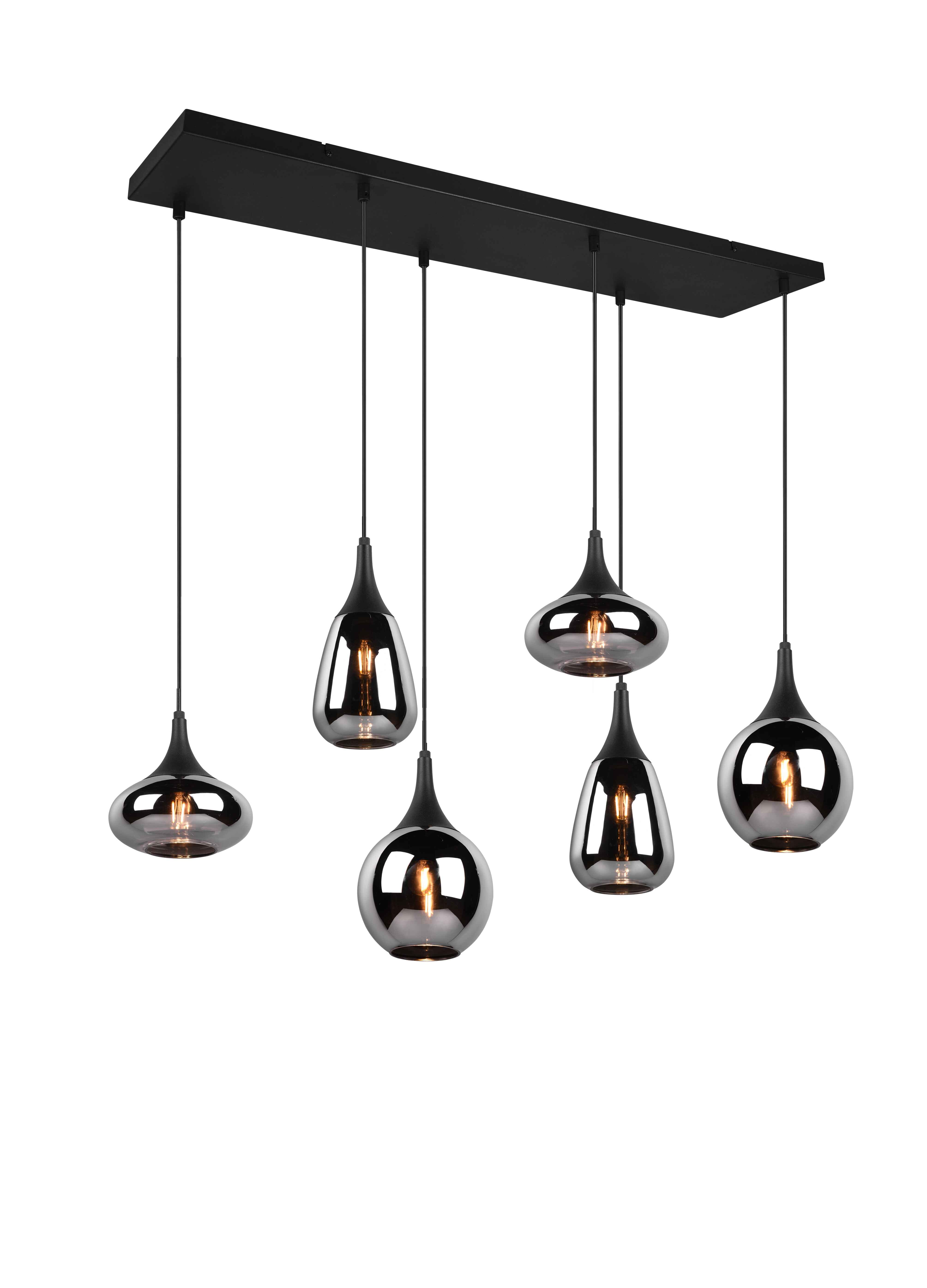 foto del prodotto lampada a sospensione 6 diffusori, metallo, nero e fum , l 85 cm, lumina