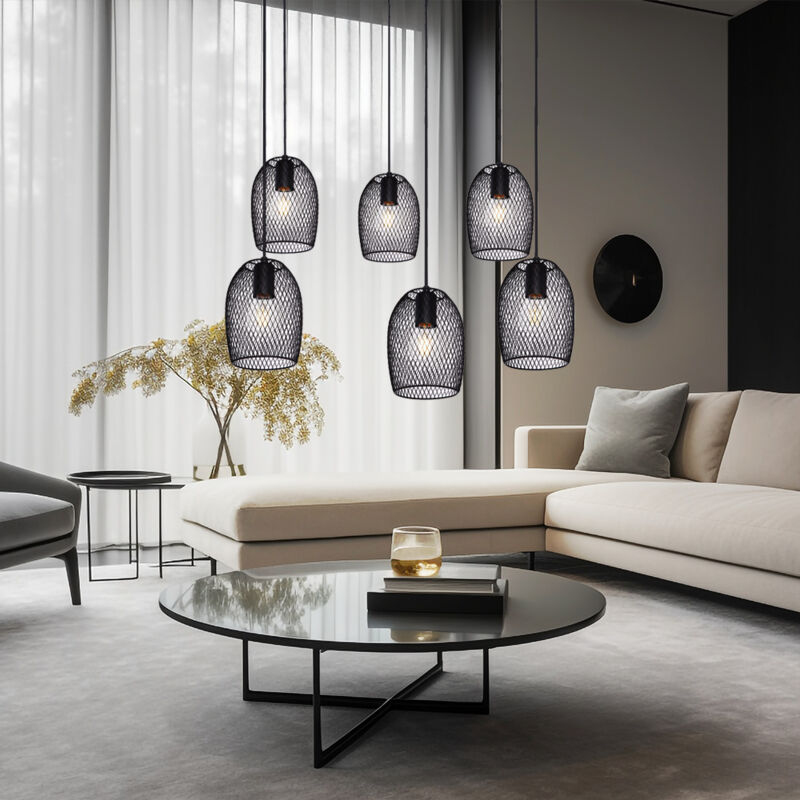 foto del prodotto lampada a sospensione, 6 fiamme, lampada da tavolo da pranzo, lampada a sospensione retr , soggiorno, industriale, metallo nero, 6 prese e27, pxh