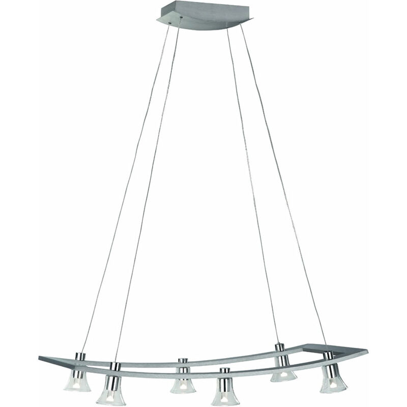 foto del prodotto lampada a sospensione 6 fiamme led lampada da tavolo lampada a sospensione lampada da soggiorno, acciaio inox spazzolato, vetro, 6x 5w 6x200lm bianco