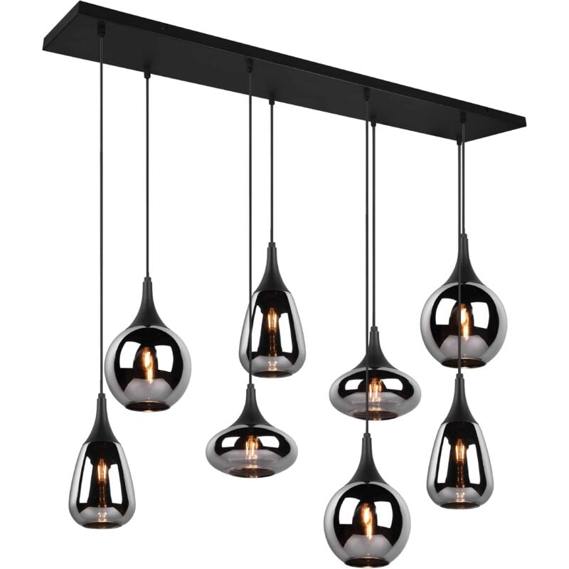 foto del prodotto lampada a sospensione 6 luci, nero opaco e cromato, l 121 cm, lumina