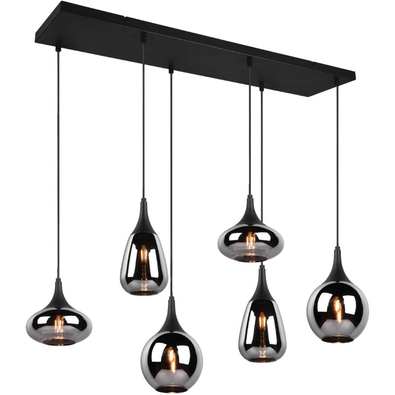 foto del prodotto lampada a sospensione 6 luci, nero opaco e cromato, l93 cm, lumina