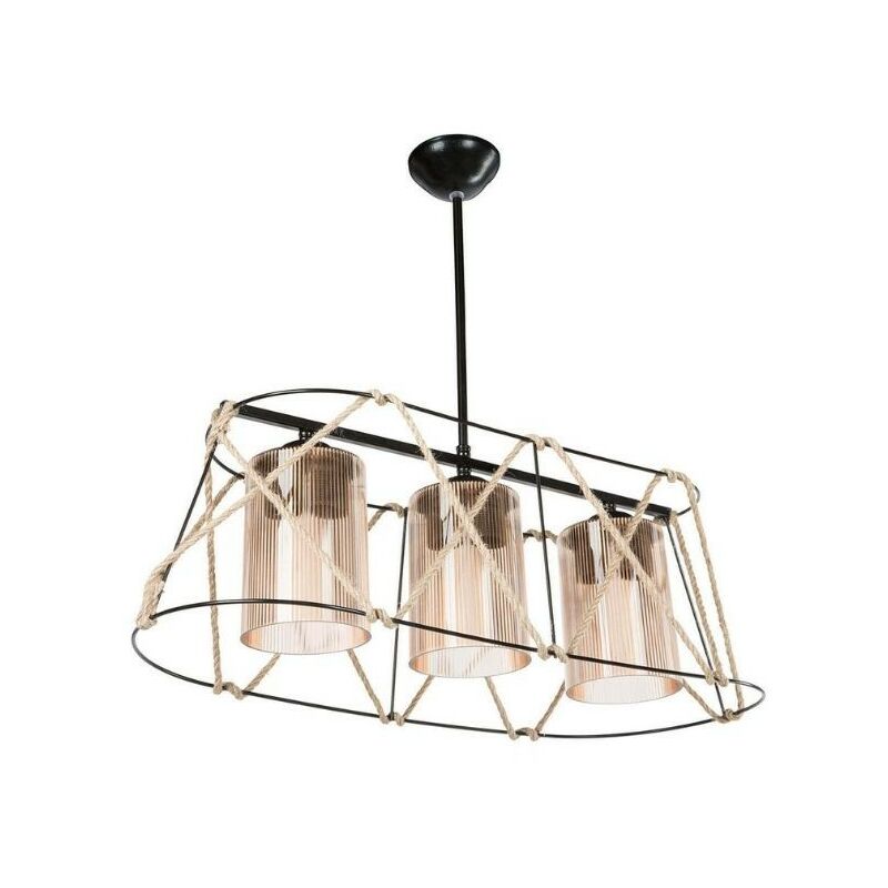 foto del prodotto lampada a sospensione 60 cm con 3 luci in metallo nero e corda
