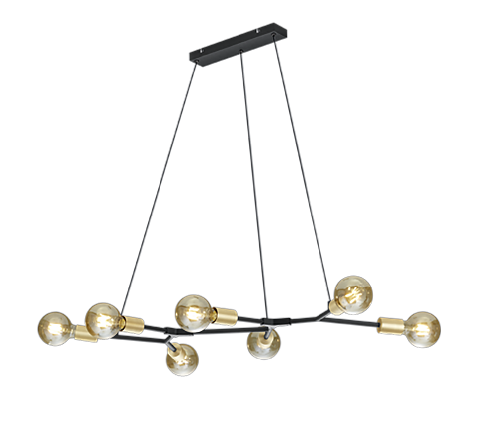 foto del prodotto lampada a sospensione 7 luci, metallo, nero e oro, l 130 cm, cross