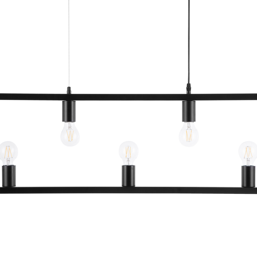 foto del prodotto lampada a sospensione a 5 luci in metallo nero stile industriale rettangolare