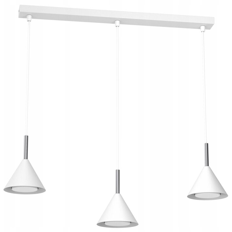 foto del prodotto lampada a sospensione a cono ewilight cone gx53 bianco cromo sopra l isola del tavolo