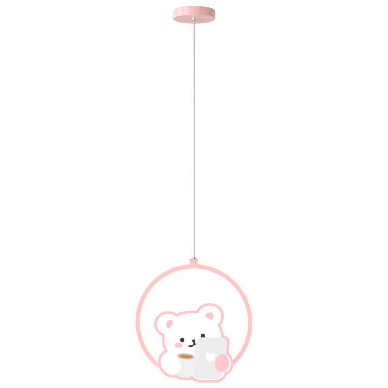 foto del prodotto lampada a sospensione a forma di orso dei cartoni animati, lampada a sospensione in metallo con paralume in acrilico bianco, lampade a sospensione
