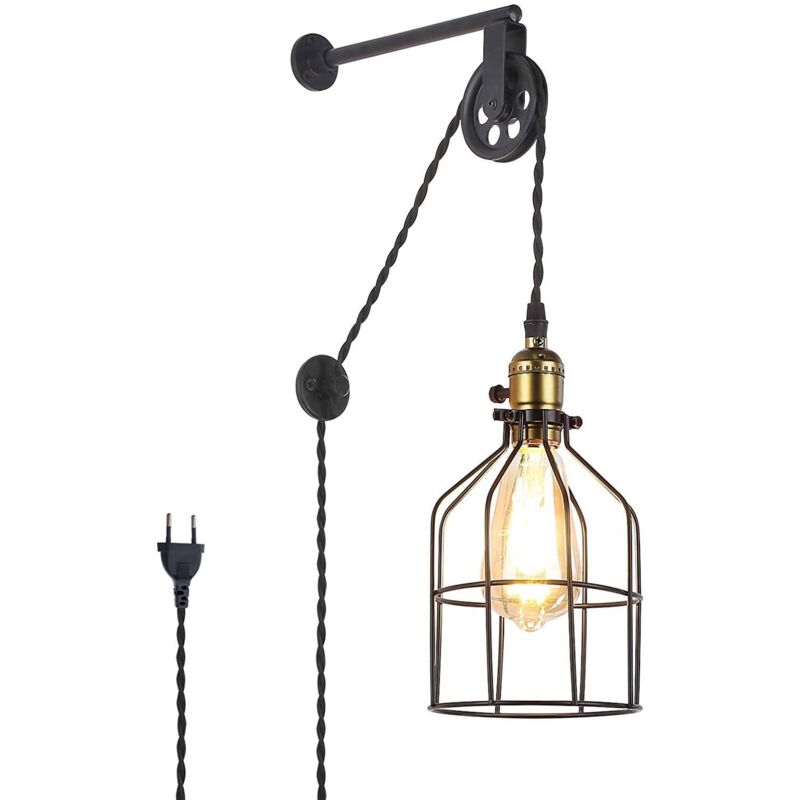 foto del prodotto lampada a sospensione a gabbia clockwell con spina e