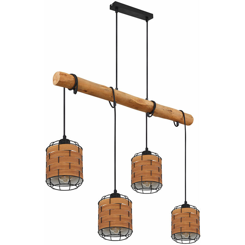 foto del prodotto lampada a sospensione a led 4 fiamme paralume a sospensione lampada da soggiorno in legno, regolabile, metallo plastica, nero marrone, 4x 7w 4x 806lm