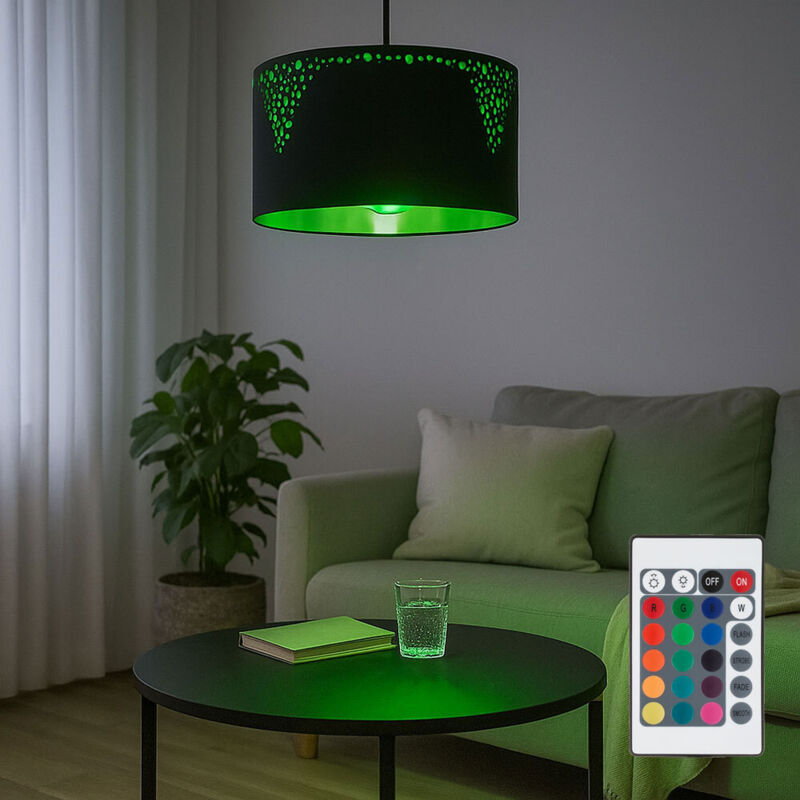 foto del prodotto lampada a sospensione a led dimmerabile con telecomando lampada a sospensione nero tavolo da pranzo color oro lampada rotonda per soggiorno, cambio