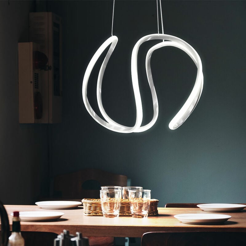 foto del prodotto lampada a sospensione a led dimmerabile grigia a sospensione a soffitto, illuminazione curva per camera da letto da pranzo