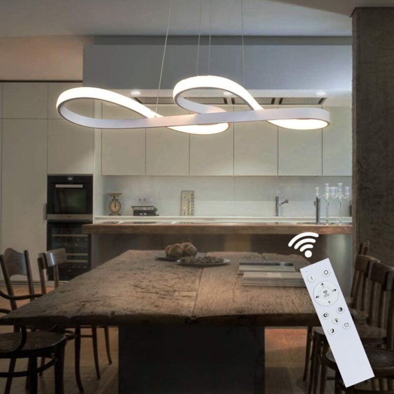 foto del prodotto lampada a sospensione a led dimmerabile lampada a sospensione bianca da 48 w lampada da tavolo da pranzo dal design moderno con lampada a