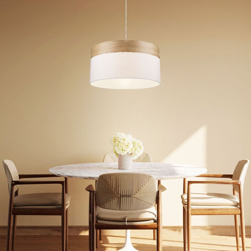 foto del prodotto lampada a sospensione a led lampada a sospensione lampada da soggiorno lampada da tavolo da pranzo cucina effetto legno chiaro, bianco tessuto, 11w