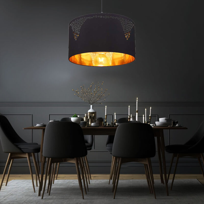 foto del prodotto lampada a sospensione a led lampada a sospensione nera tavolo da pranzo color oro lampada rotonda da soggiorno, metallo tessile nero, 1x presa e27,