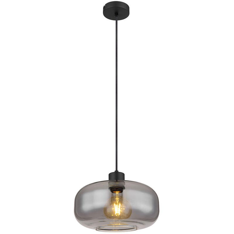foto del prodotto lampada a sospensione a led lampada da tavolo da pranzo lampada in vetro fum soggiorno rotondo nero, metallo retr , 1x e27 filamento led bianco