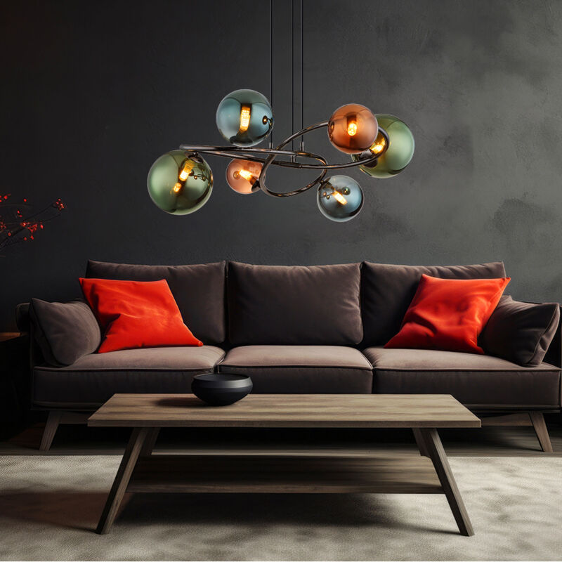 foto del prodotto lampada a sospensione a led per sala da pranzo lampada da tavolo in vetro retr lampada da soggiorno, verde petrolio bronzo, 6x 3,5w 6x 350lm bianco