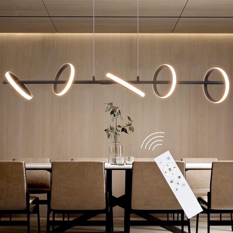 foto del prodotto lampada a sospensione a led, tavolo da pranzo, lampada da pranzo nera, moderna lampada da tavolo da pranzo dimmerabile con telecomando, 42 w, altezza