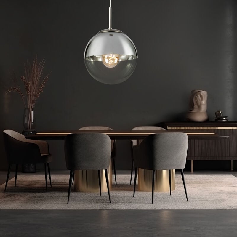 foto del prodotto lampada a sospensione a sfera in vetro lampada a sfera cromata per sala da pranzo lampada a sospensione in vetro, metallo, 1x attacco e27, pxa 25x120