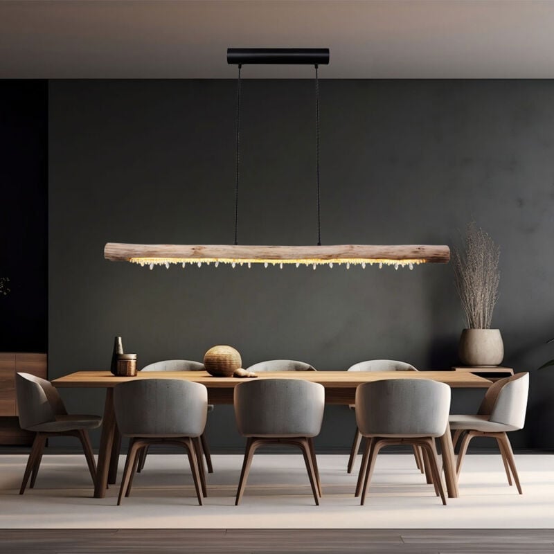foto del prodotto lampada a sospensione a soffitto con travi in legno a sospensione naturale lampada a sospensione con decoro in cristallo, 1x led 20 watt bianco