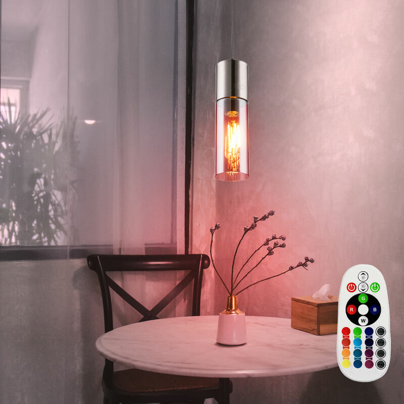 foto del prodotto lampada a sospensione a soffitto dimmerabile soggiorno lampada in vetro telecomando in un set di lampadine led rgb