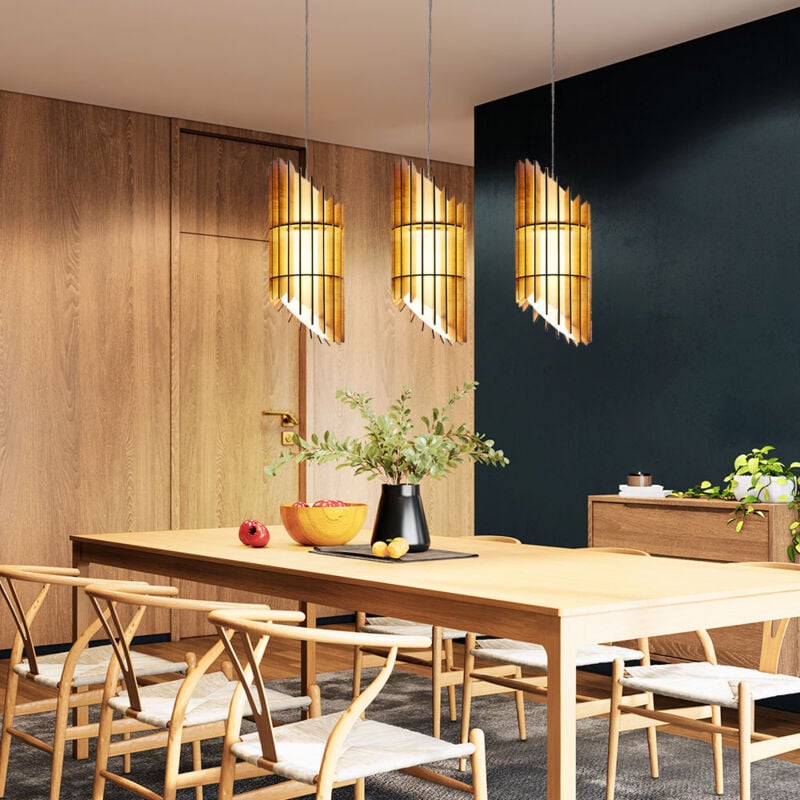 foto del prodotto lampada a sospensione a soffitto doghe in legno soggiorno sala da pranzo lampada a sospensione in tessuto bianco naturale l 75,5 cm eglo 33549
