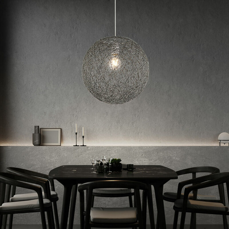 foto del prodotto lampada a sospensione a soffitto illuminazione lampada a sospensione palla di carta intrecciata in set con lampadina led inclusa
