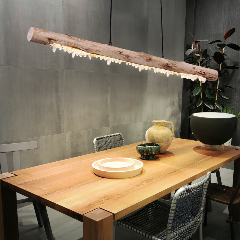 foto del prodotto lampada a sospensione a soffitto in legno con decori in cristallo lampada a sospensione a fascio di legno in stile country, 1x led 15 watt 980 lumen