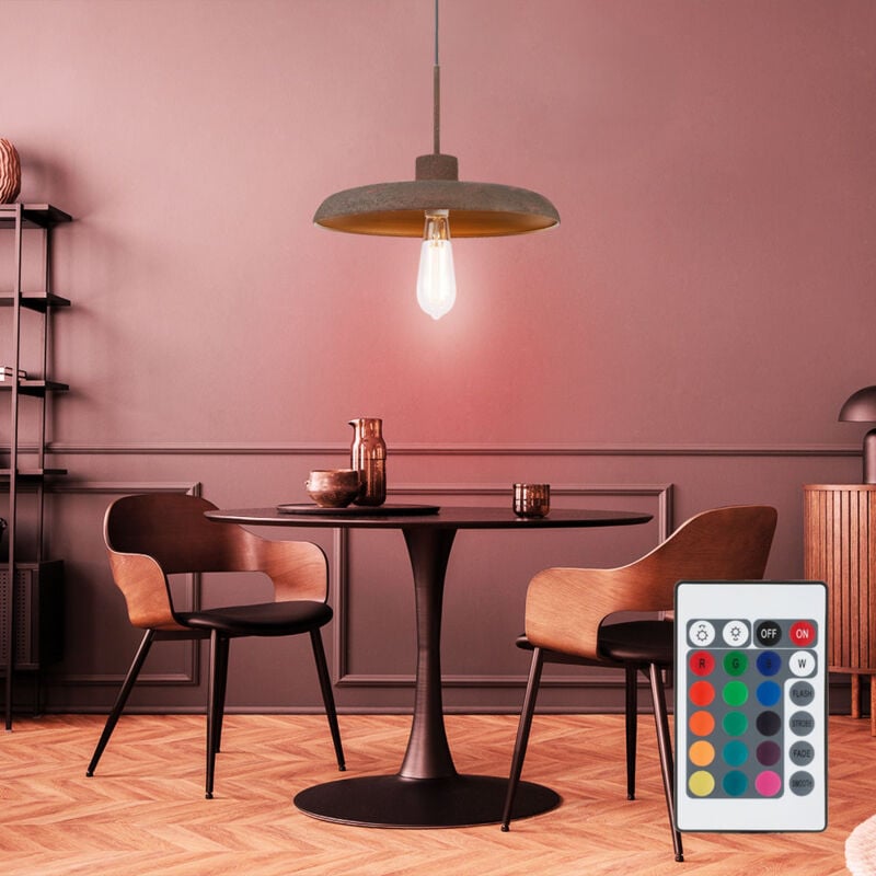 foto del prodotto lampada a sospensione a soffitto per soggiorno, telecomando, luce a sospensione dimmerabile in un set che include lampadine a led rgb