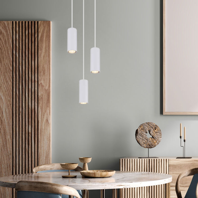 foto del prodotto lampada a sospensione a sospensione per sala da pranzo lampada a 3 fiamme bianca a sospensione, alluminio metallo, 3x prese gu10, dxh 21x120 cm