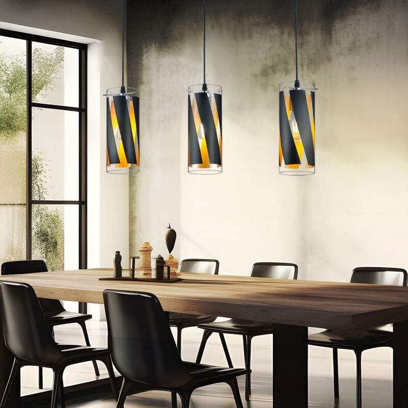 foto del prodotto lampada a sospensione a sospensione soggiorno sala da pranzo illuminazione plafoniera in vetro nero realt luci r30900332