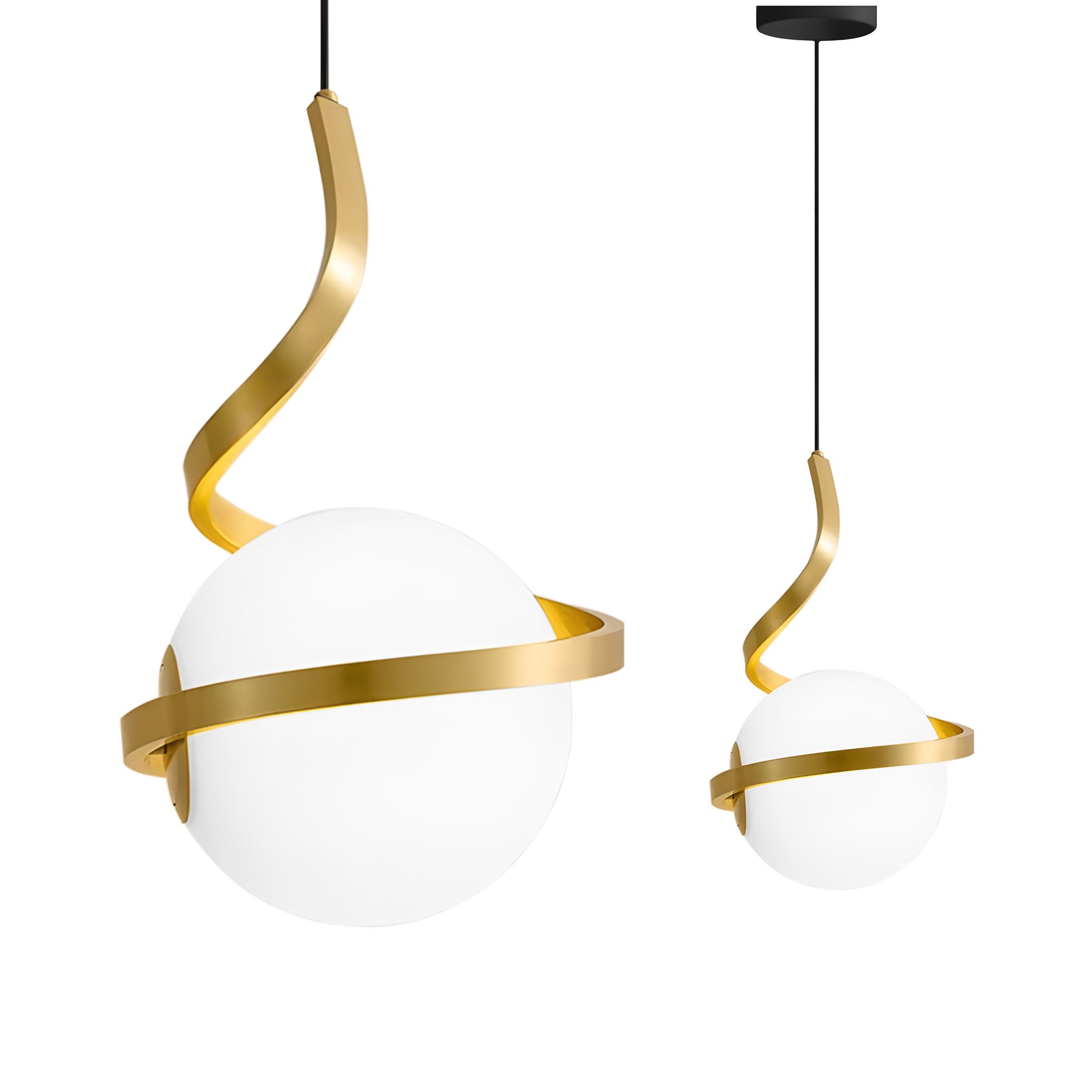 foto del prodotto lampada a sospensione a spirale con sfera in vetro app1733-1cp oro