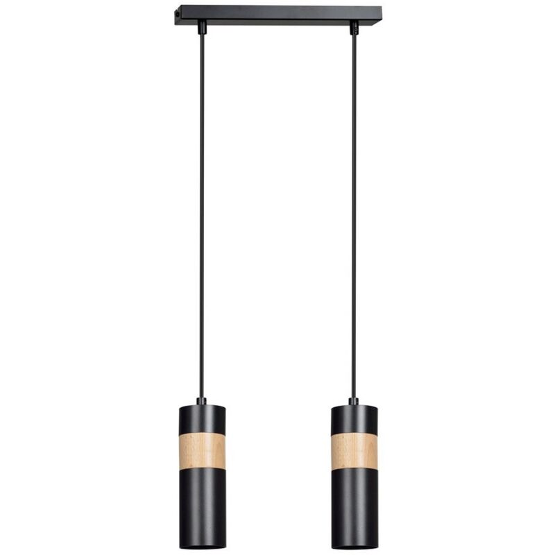 foto del prodotto lampada a sospensione akari, acciaio verniciato a polvere, legno, nero, 30x100x6 cm