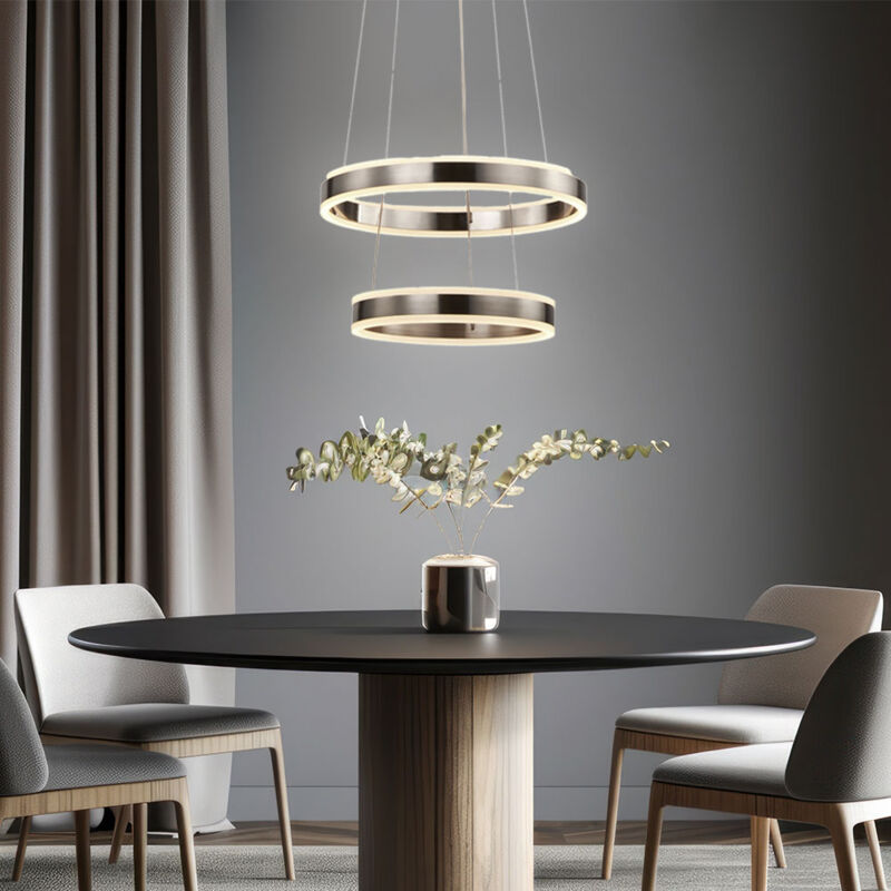 foto del prodotto lampada a sospensione anelli sala da pranzo lampada a sospensione regolabile dimmerabile argento led, metallo plastica, 27w 2160lm bianco caldo, dxh