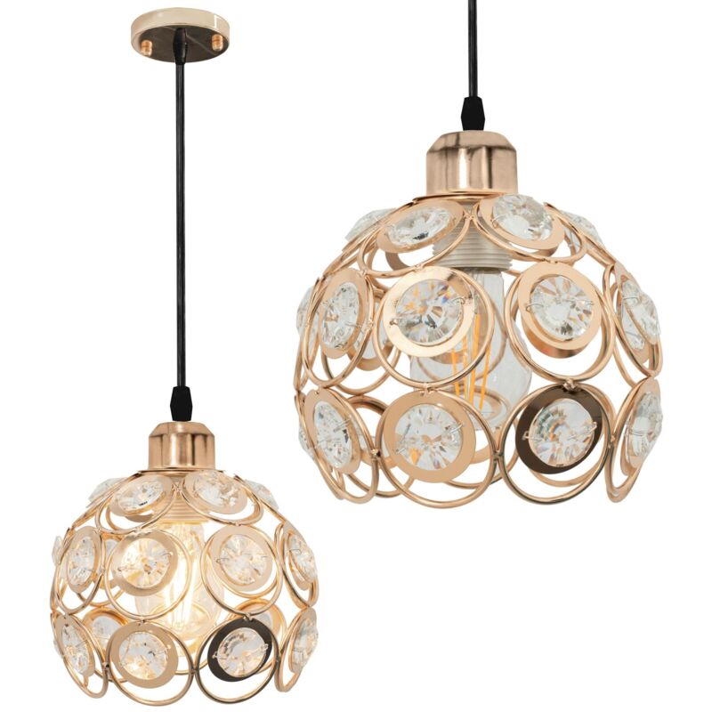 foto del prodotto lampada a sospensione app208 1c cristallo oro tondo 1 punti luce e27 18x18x15 95cm regolabile