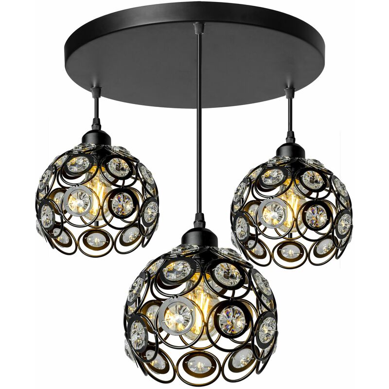 foto del prodotto lampada a sospensione app209 3cpr cristallo sfera 3 punti luce e27 18x48x15 95cm regolabile