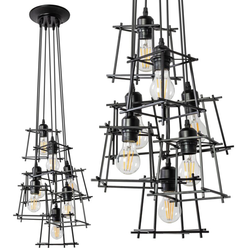 foto del prodotto lampada a sospensione app221-7cp nero 7-punti luce e27 50x50x60-100cm regolabile