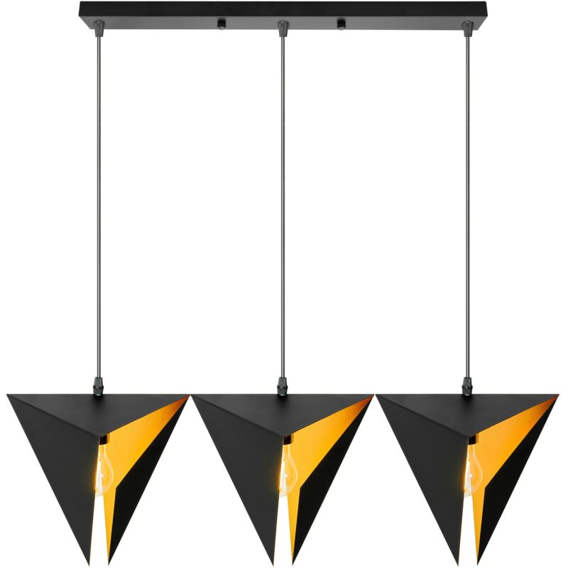 foto del prodotto lampada a sospensione app254 3cp geometrico nero triplor triangoli 3 punti luce e27 17,5x70x25cm regolabile