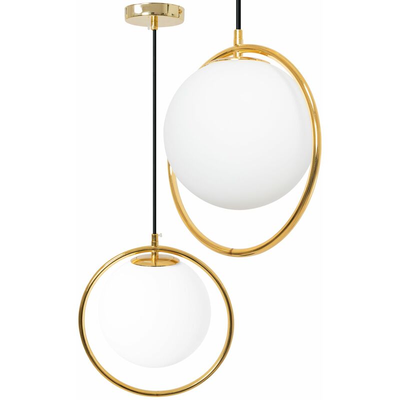 foto del prodotto lampada a sospensione app430 1cp vetro sfera bianco oro 1 punti luce e27 28x28x28 88cm regolabile