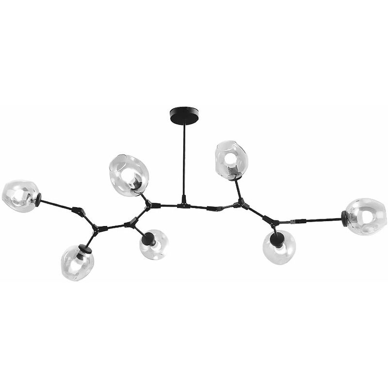 foto del prodotto lampada a sospensione app505 7c vetro sfera 7 braccio nero 7 punti luce e27 100x130x60cm